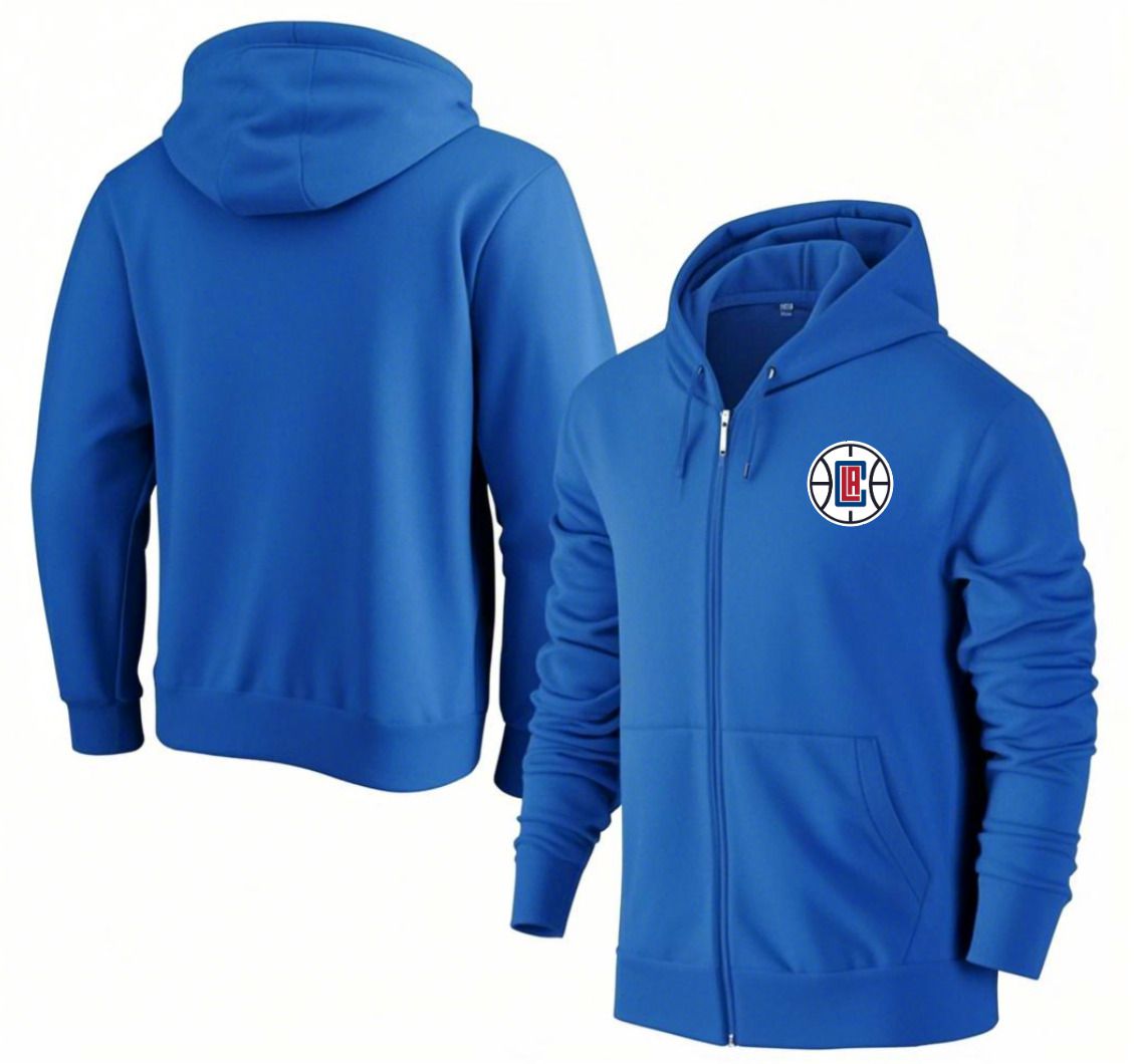 Men Los Angeles Clippers Blue Zipper hoodie 2025 NBA Jersey style 1